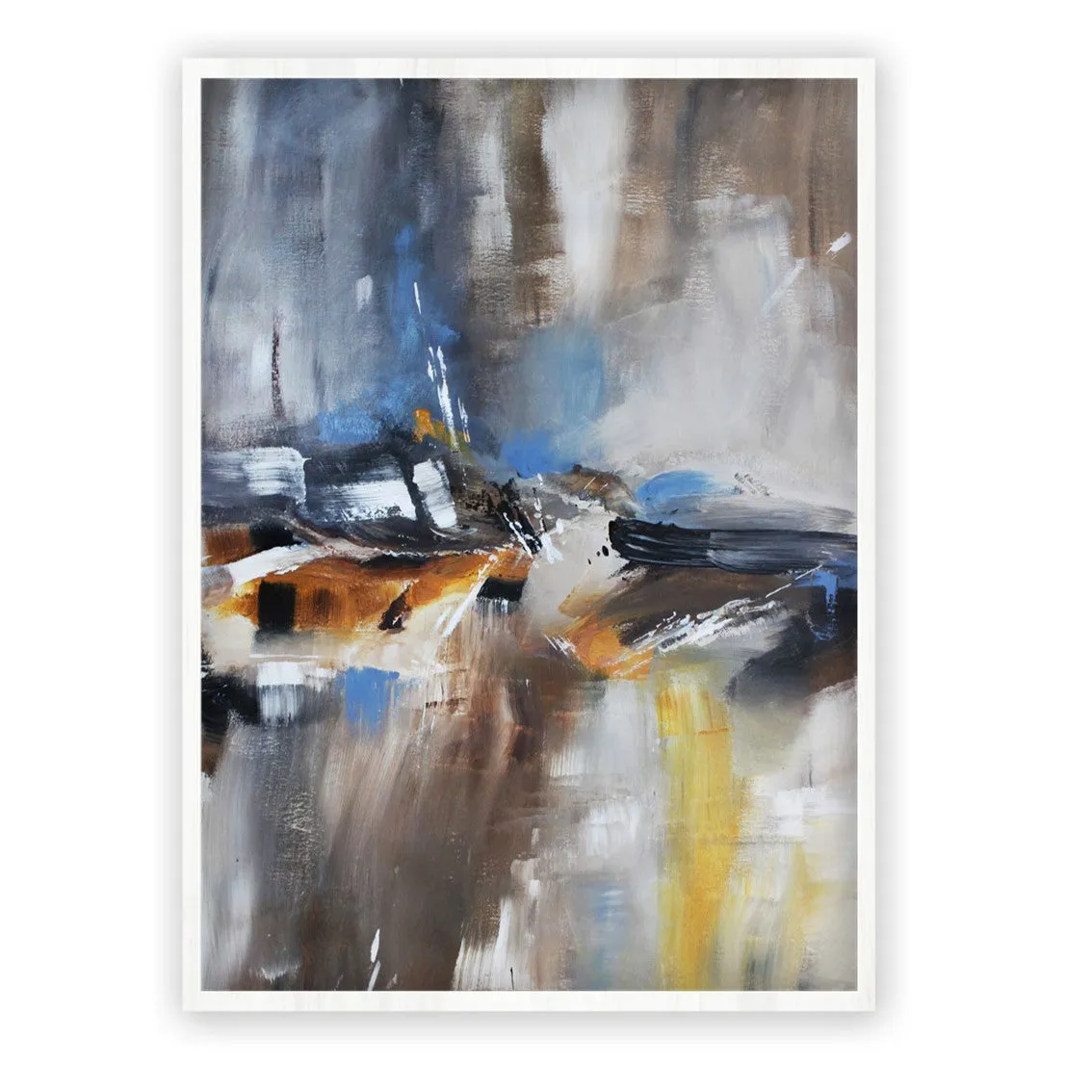 Framed vertical neutral & orange abstract wall art print