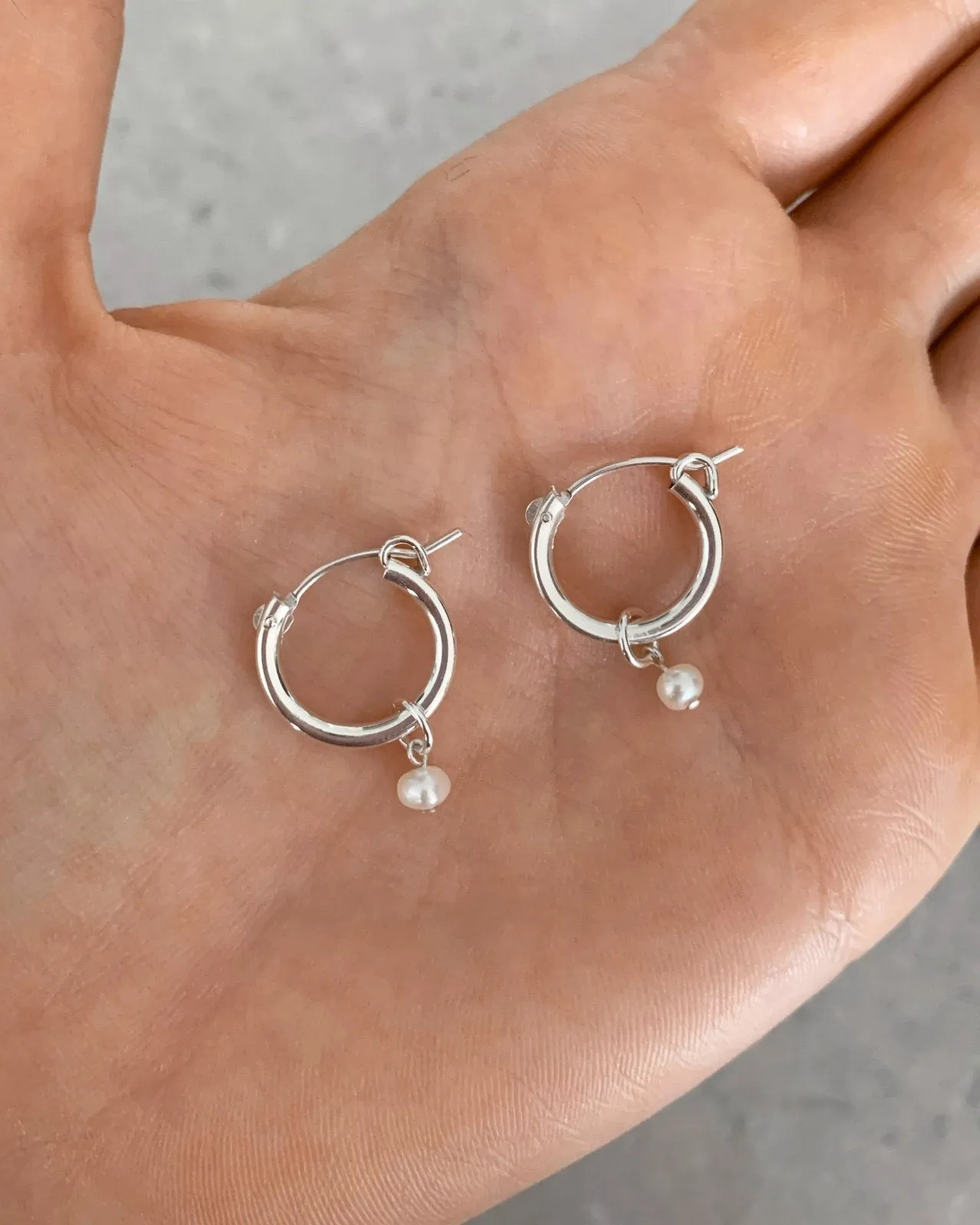 Freshwater Pearl Thick Hoop Earrings  - Sterling Silver