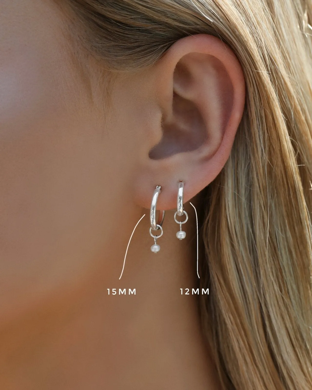 Freshwater Pearl Thick Hoop Earrings  - Sterling Silver
