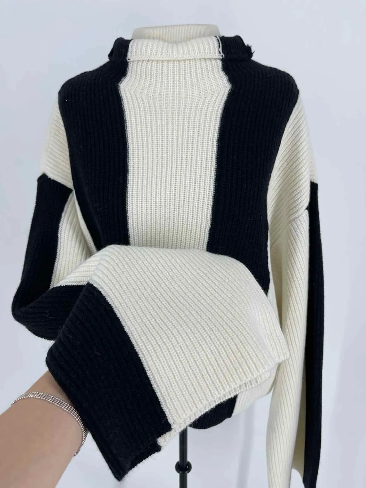 Gestuz Size S Ivory/Black Stripe Wool NEW Designer Sweater