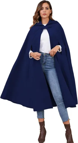 Gihuo Cape Poncho Women's Hooded Maxi Cloak Coat Winter Warm Long Cloak Cosplay Costumes Outerwear