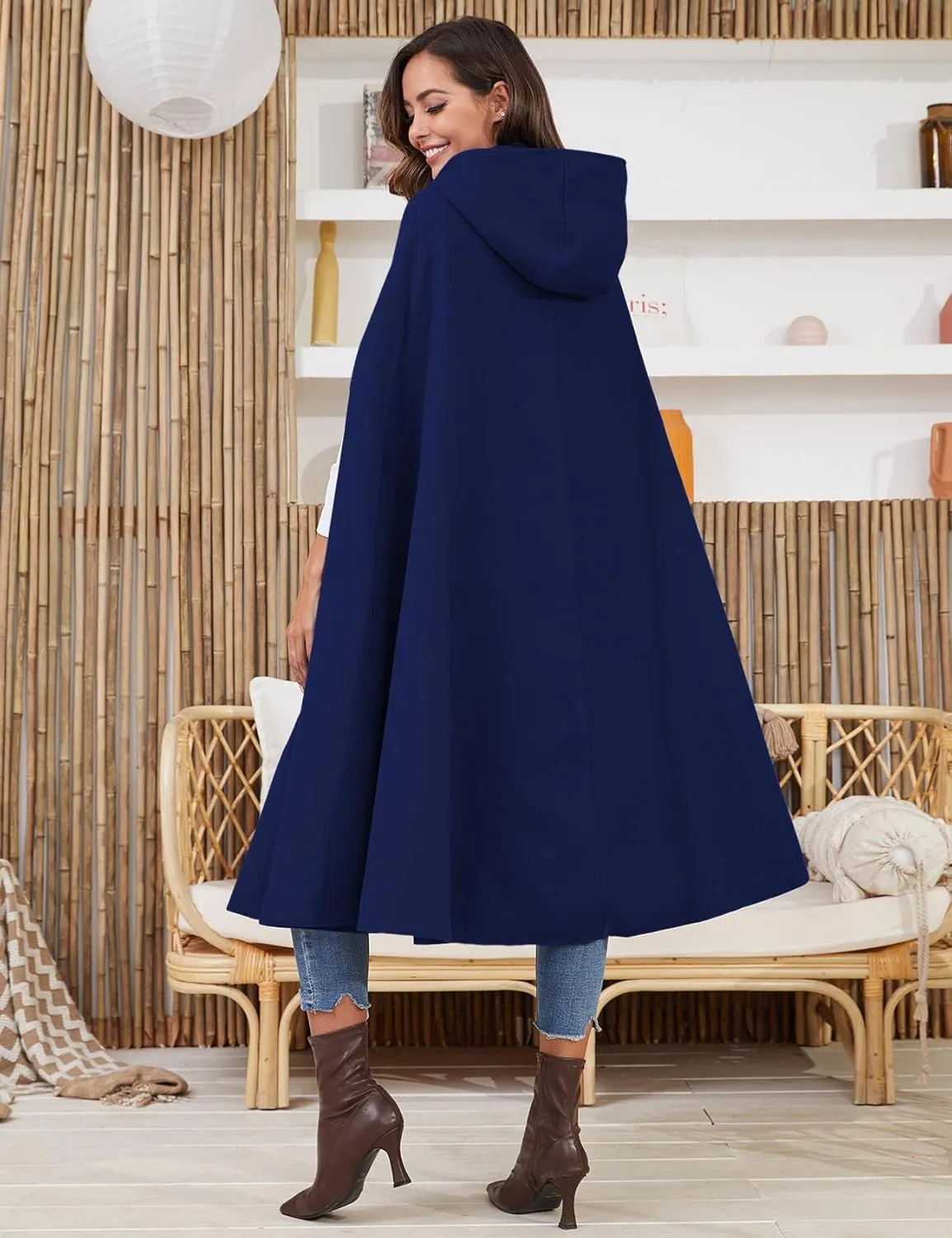 Gihuo Cape Poncho Women's Hooded Maxi Cloak Coat Winter Warm Long Cloak Cosplay Costumes Outerwear