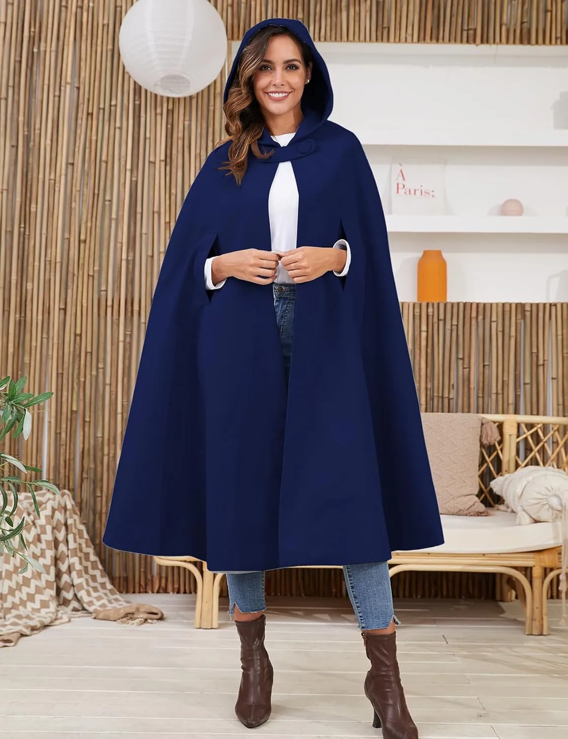Gihuo Cape Poncho Women's Hooded Maxi Cloak Coat Winter Warm Long Cloak Cosplay Costumes Outerwear