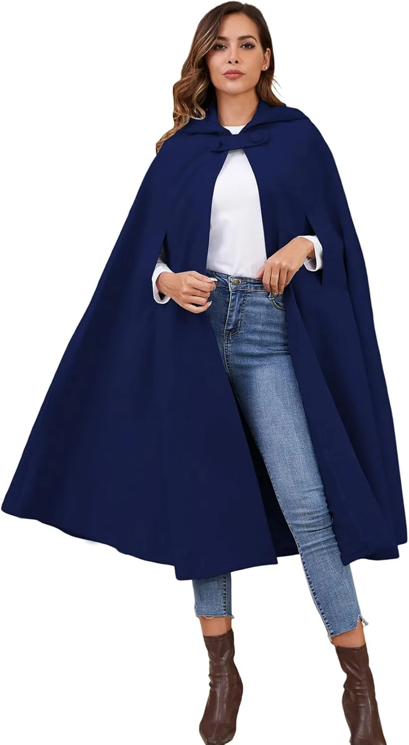 Gihuo Cape Poncho Women's Hooded Maxi Cloak Coat Winter Warm Long Cloak Cosplay Costumes Outerwear