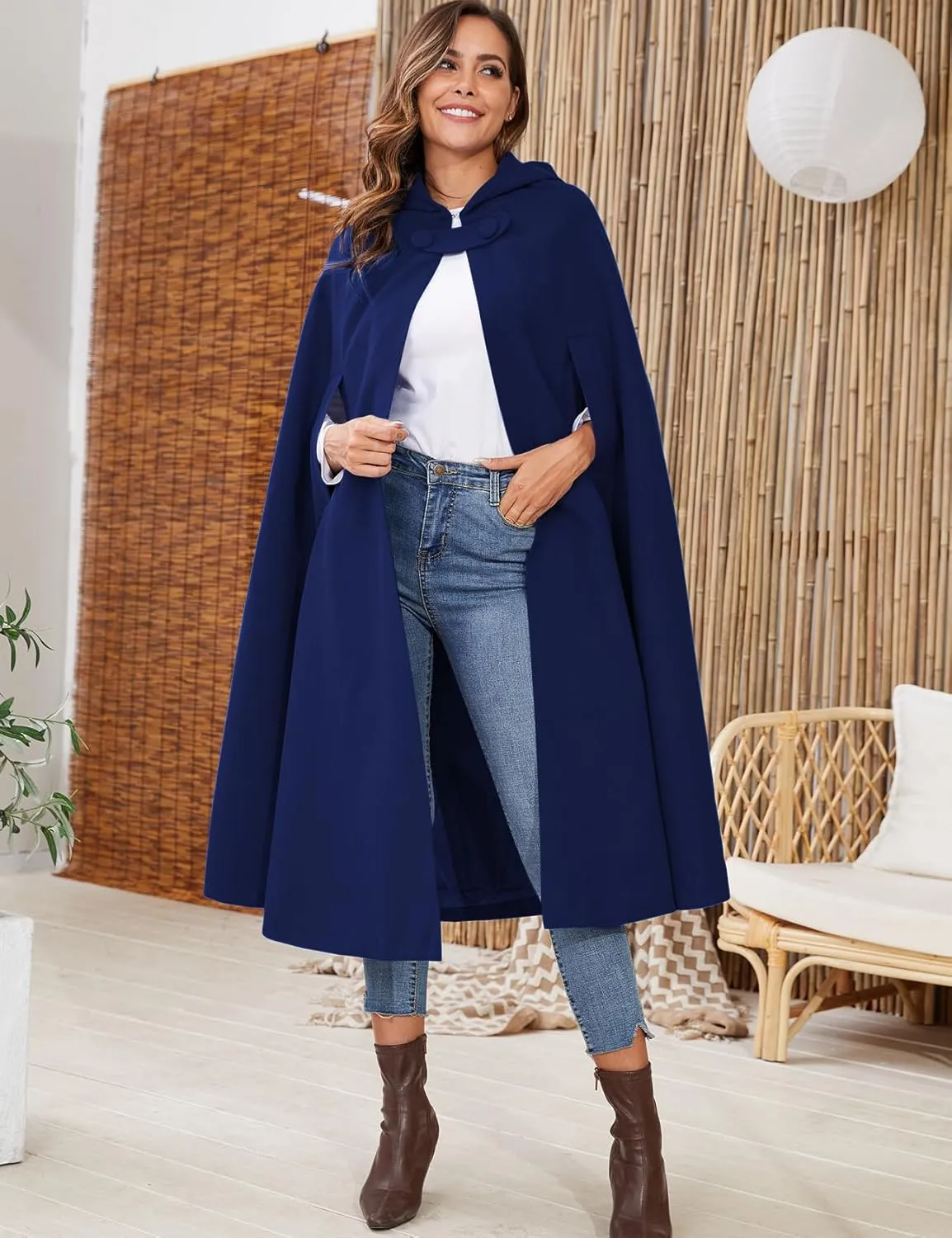Gihuo Cape Poncho Women's Hooded Maxi Cloak Coat Winter Warm Long Cloak Cosplay Costumes Outerwear