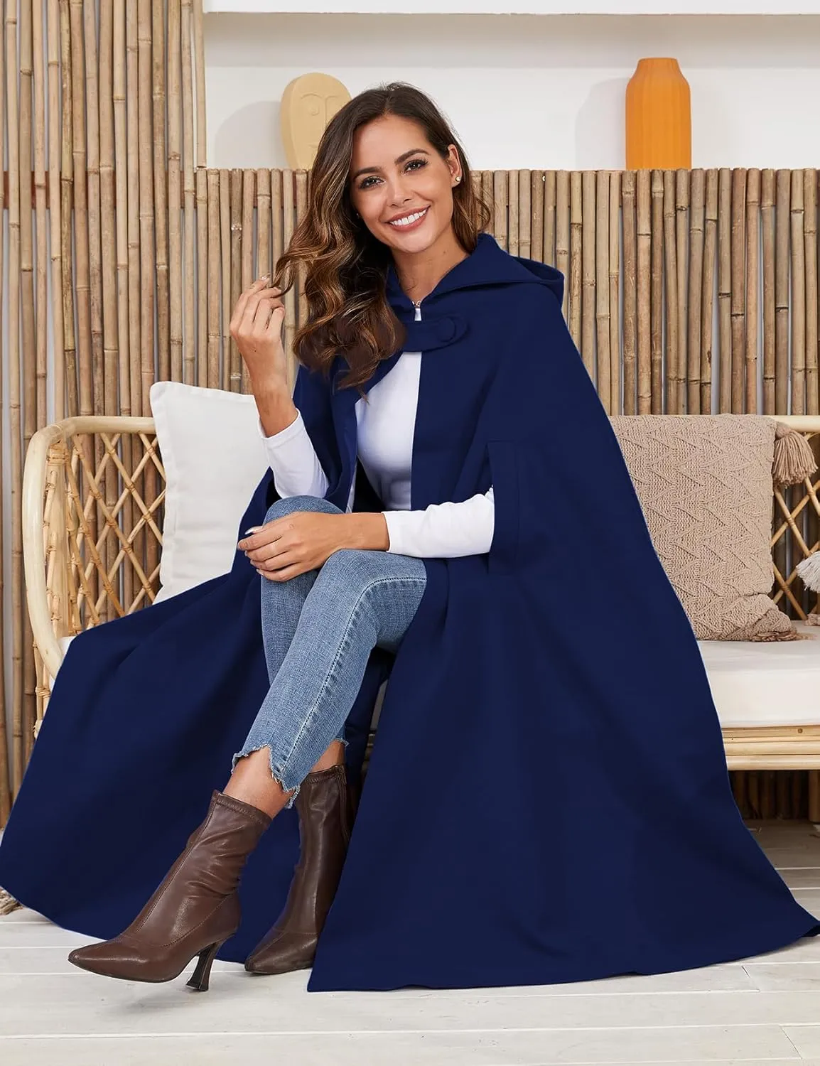 Gihuo Cape Poncho Women's Hooded Maxi Cloak Coat Winter Warm Long Cloak Cosplay Costumes Outerwear