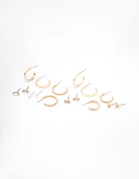 Gold Diamante & Pearl Hoop Earring 8-Pack