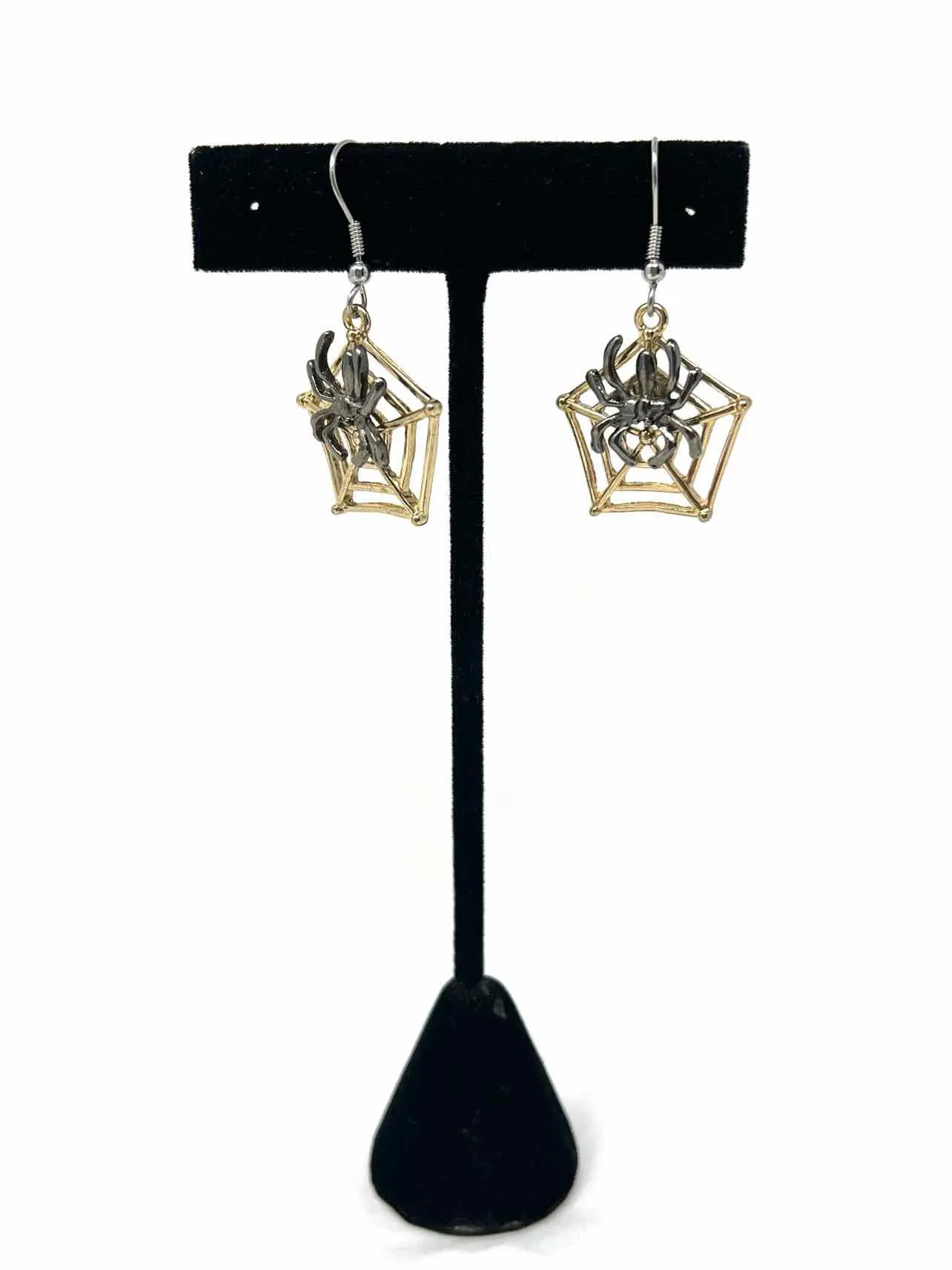 Gold/Gray Spider Metal Jewelry Earrings