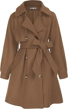 GRACE KARIN Girls Dress Coat Lapel Wool Blend Long Winter Jackets with Pockets Belt 6-14Y