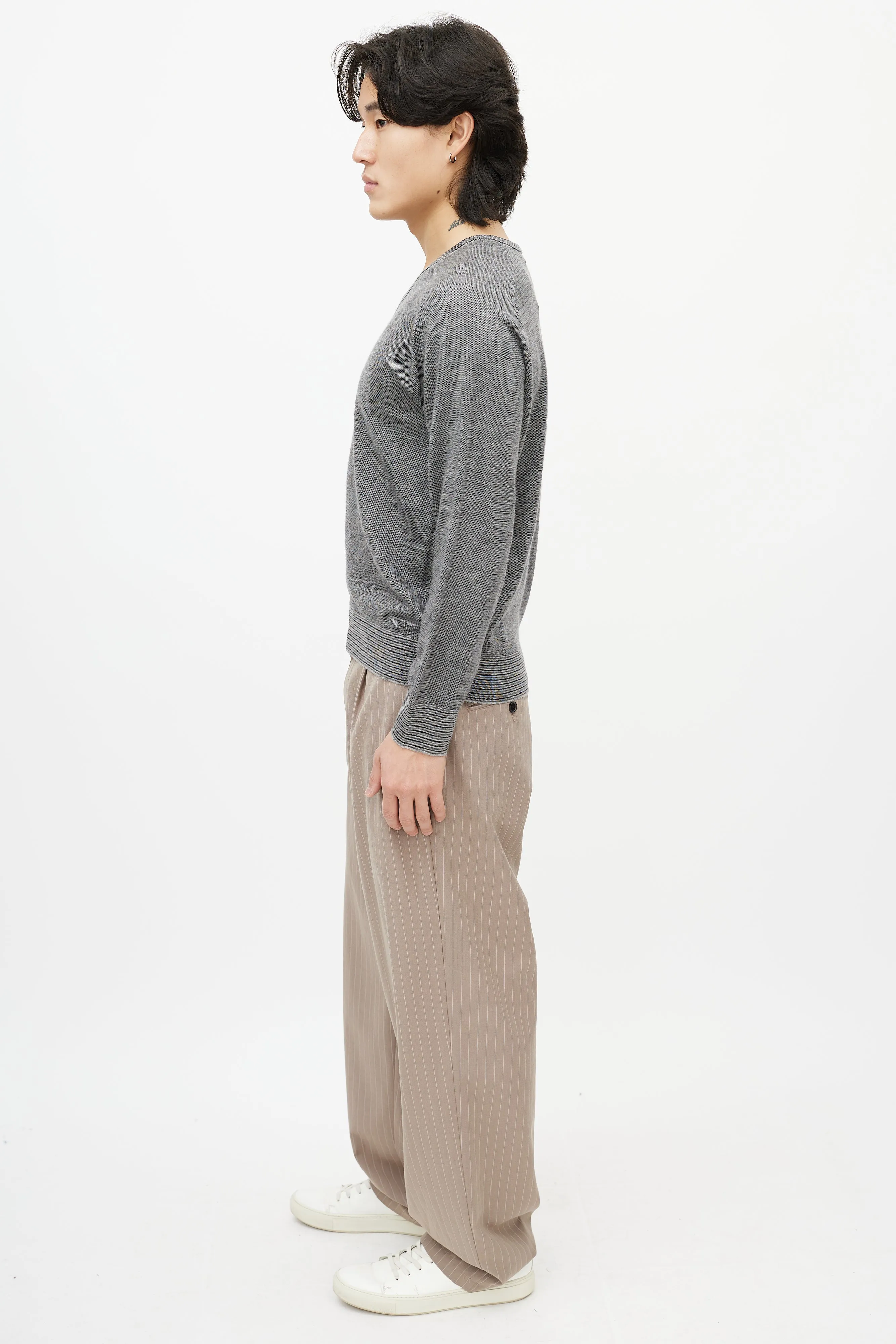 Grey Cashmere V-Neck Sweater