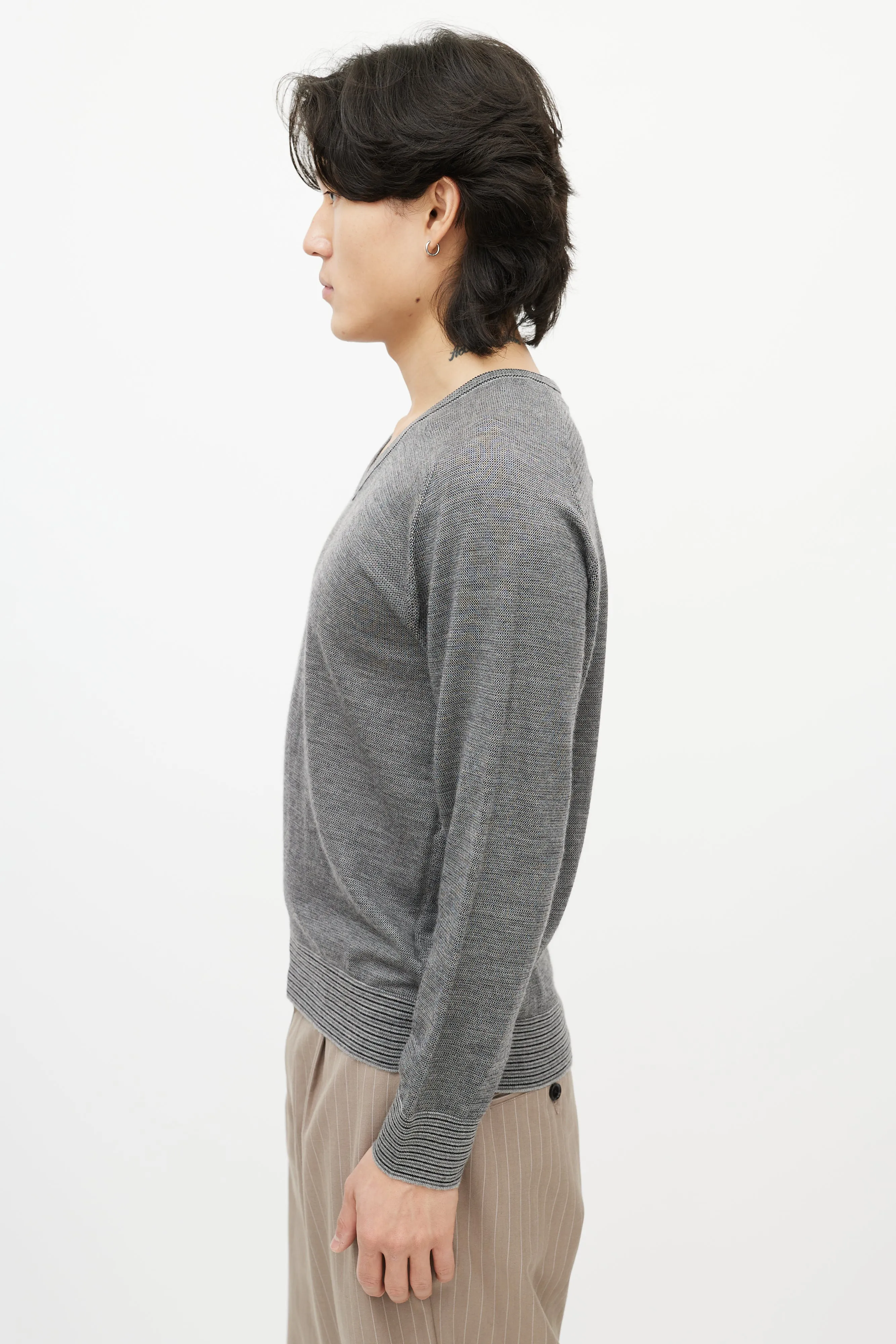 Grey Cashmere V-Neck Sweater