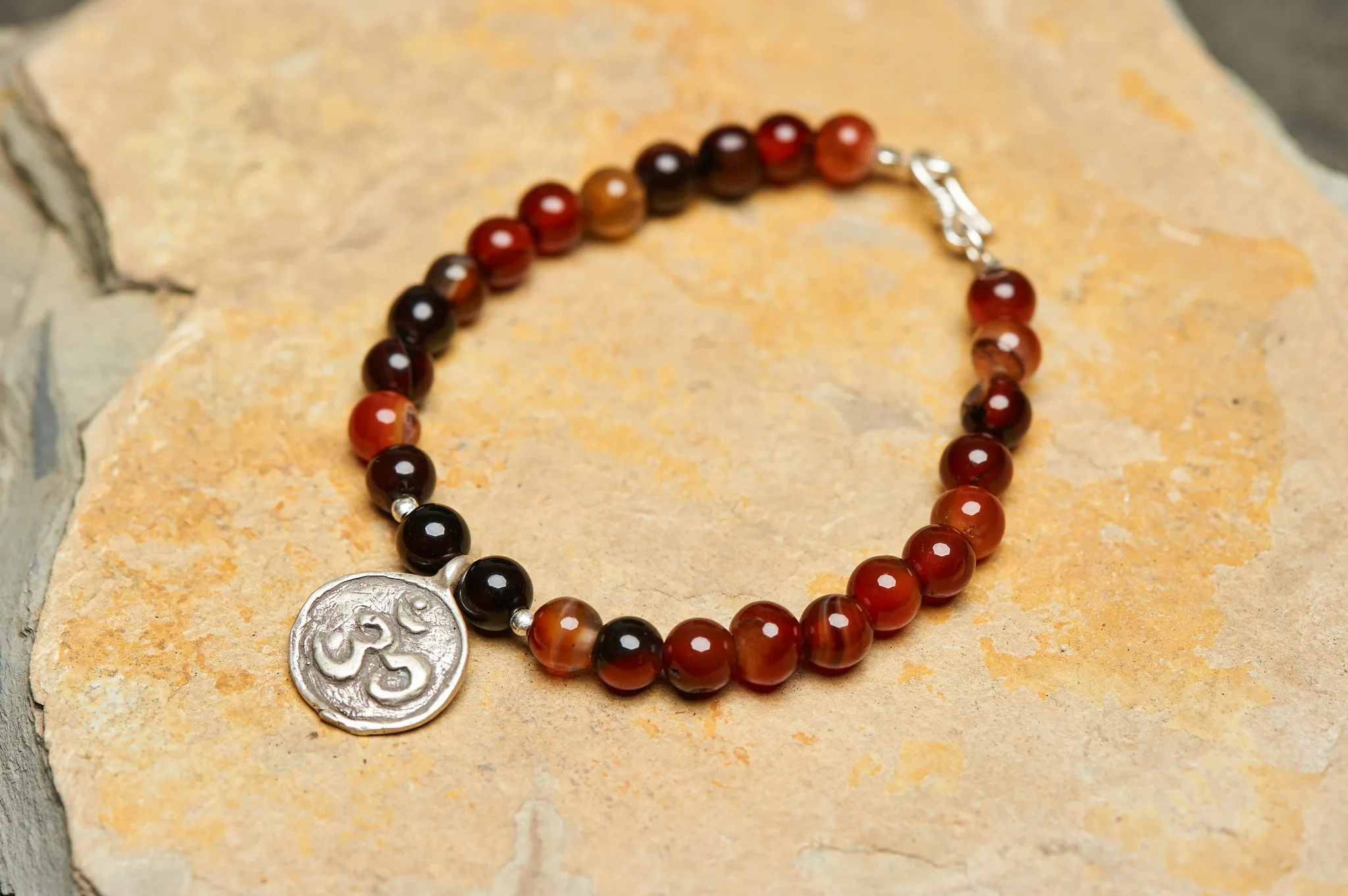 Hand Made Tibetan Om Mala With Carnelian Beads Bracelet