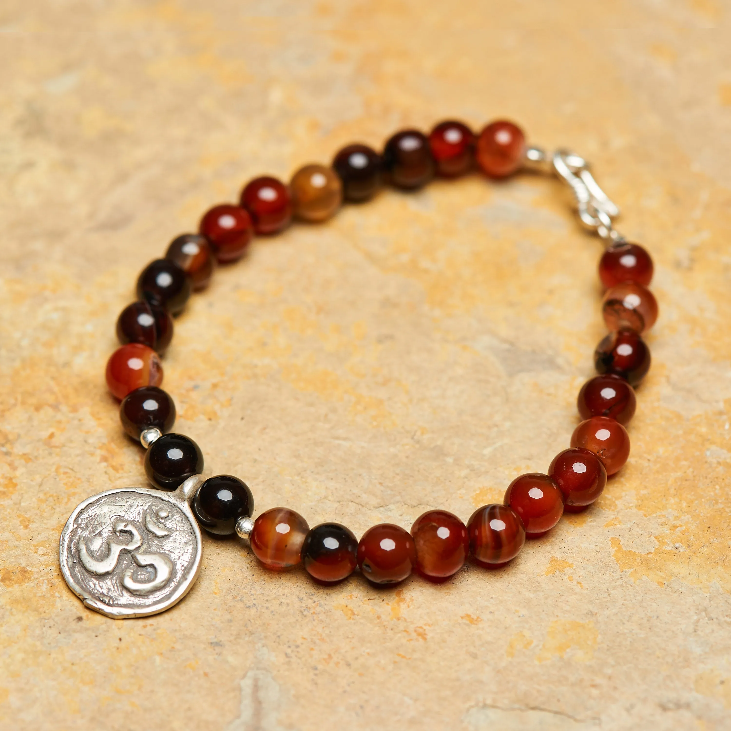 Hand Made Tibetan Om Mala With Carnelian Beads Bracelet