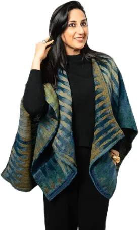 In Style 100% Australian Superfine Merino Wool Handmade Reversible Open Front Cape Ruana With Pockets