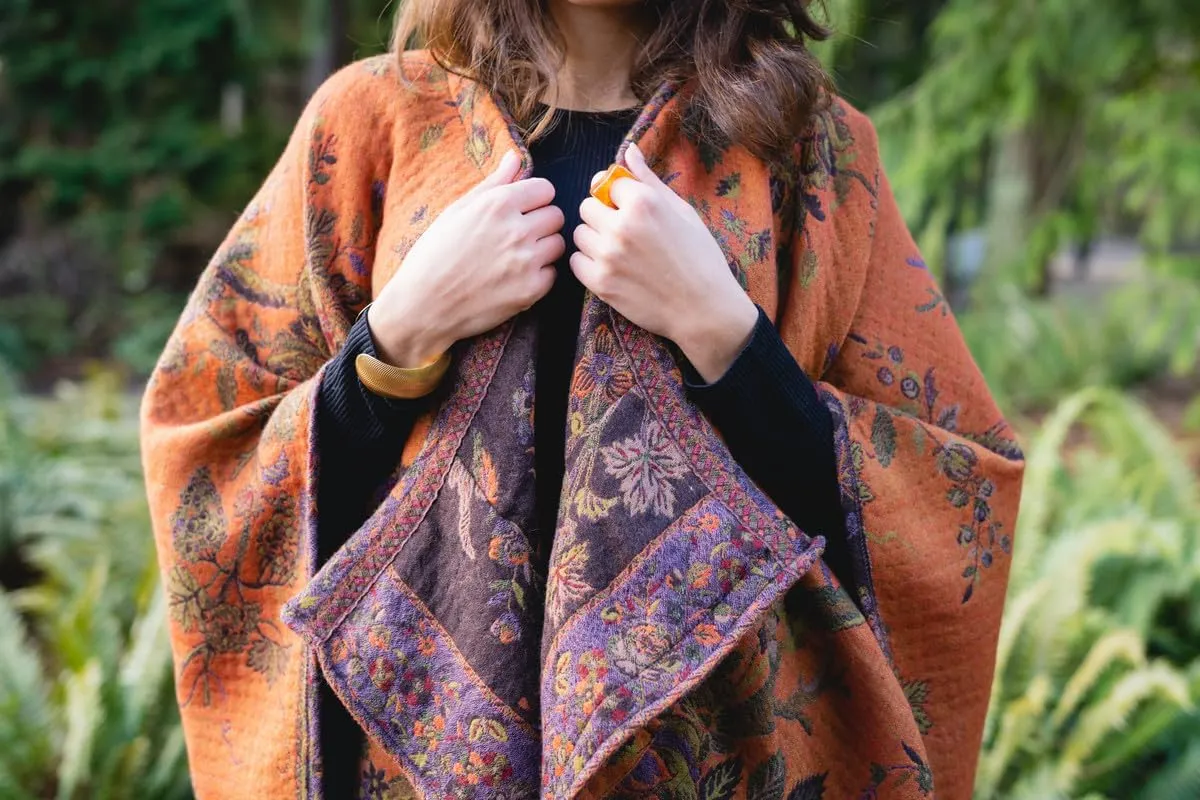 In Style 100% Australian Superfine Merino Wool Handmade Reversible Open Front Cape Ruana With Pockets