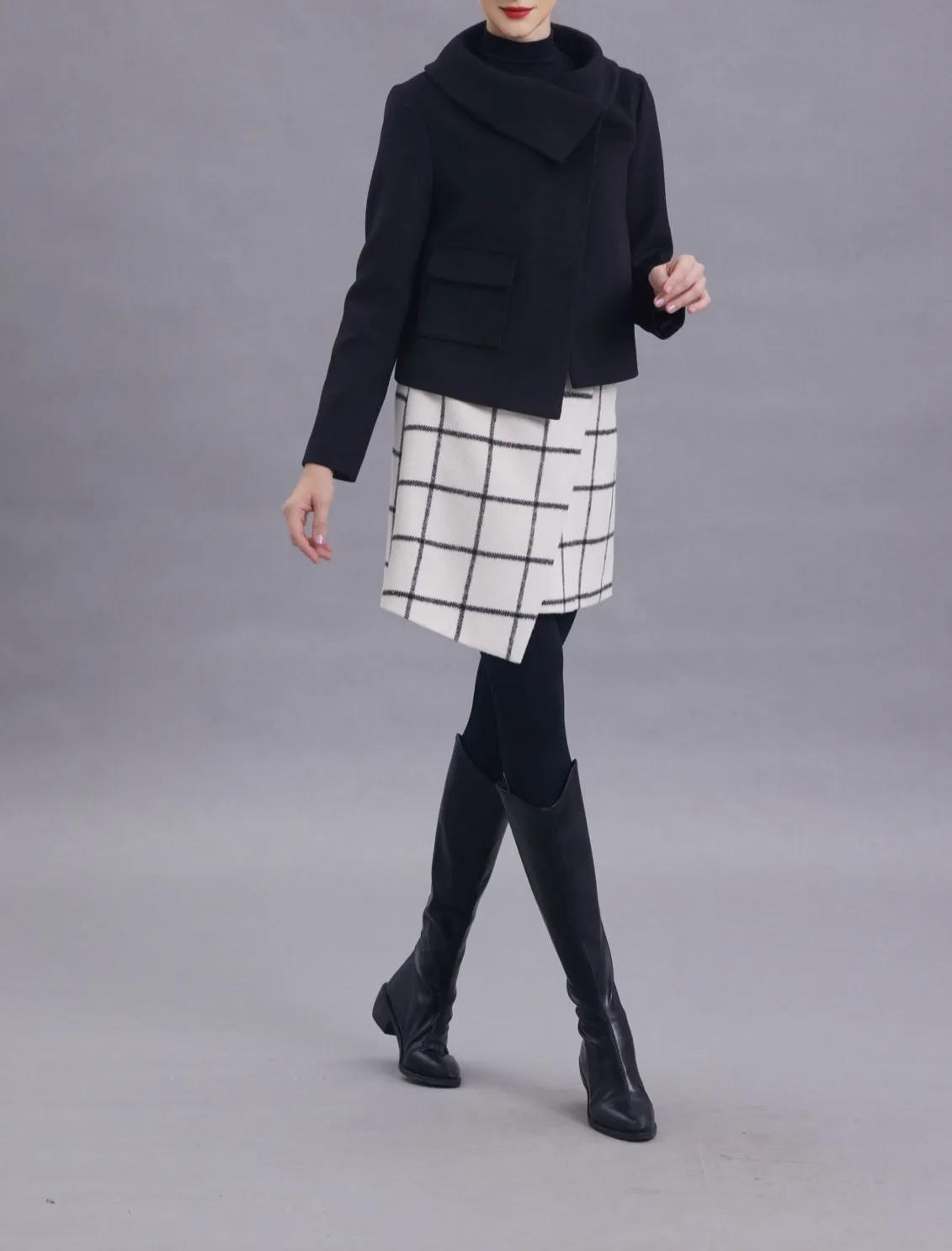 Jenna White Plaid Wool Skirt