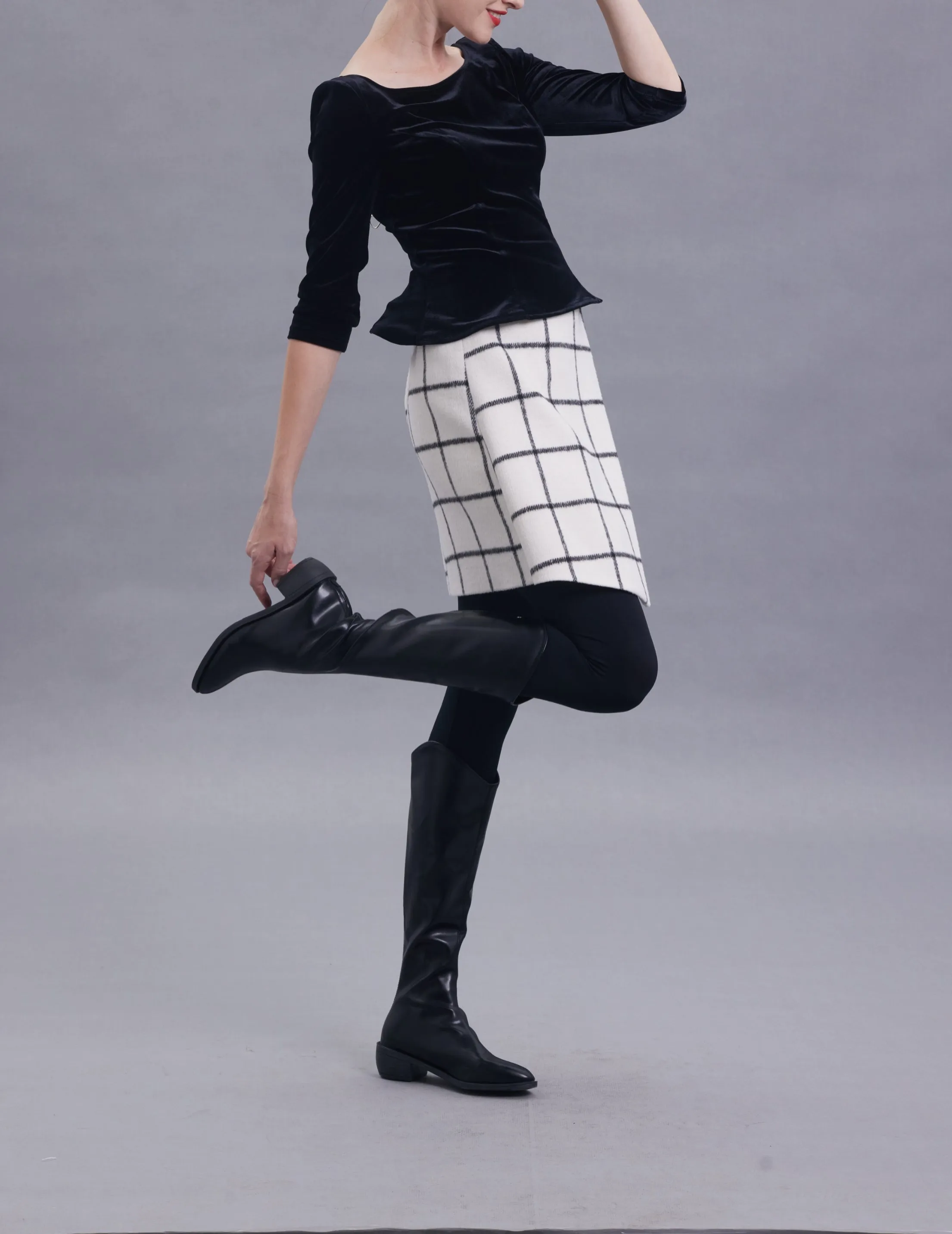 Jenna White Plaid Wool Skirt