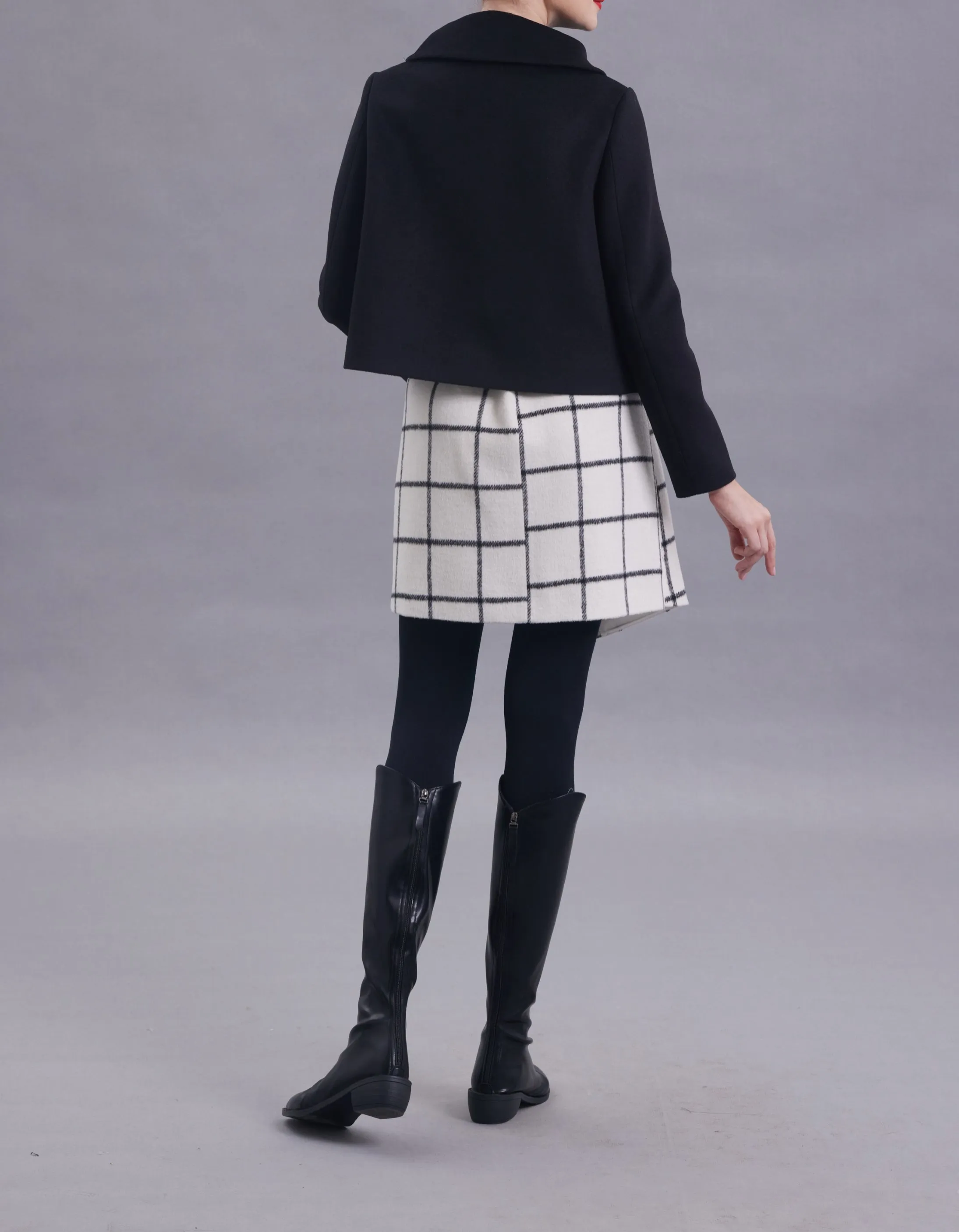 Jenna White Plaid Wool Skirt