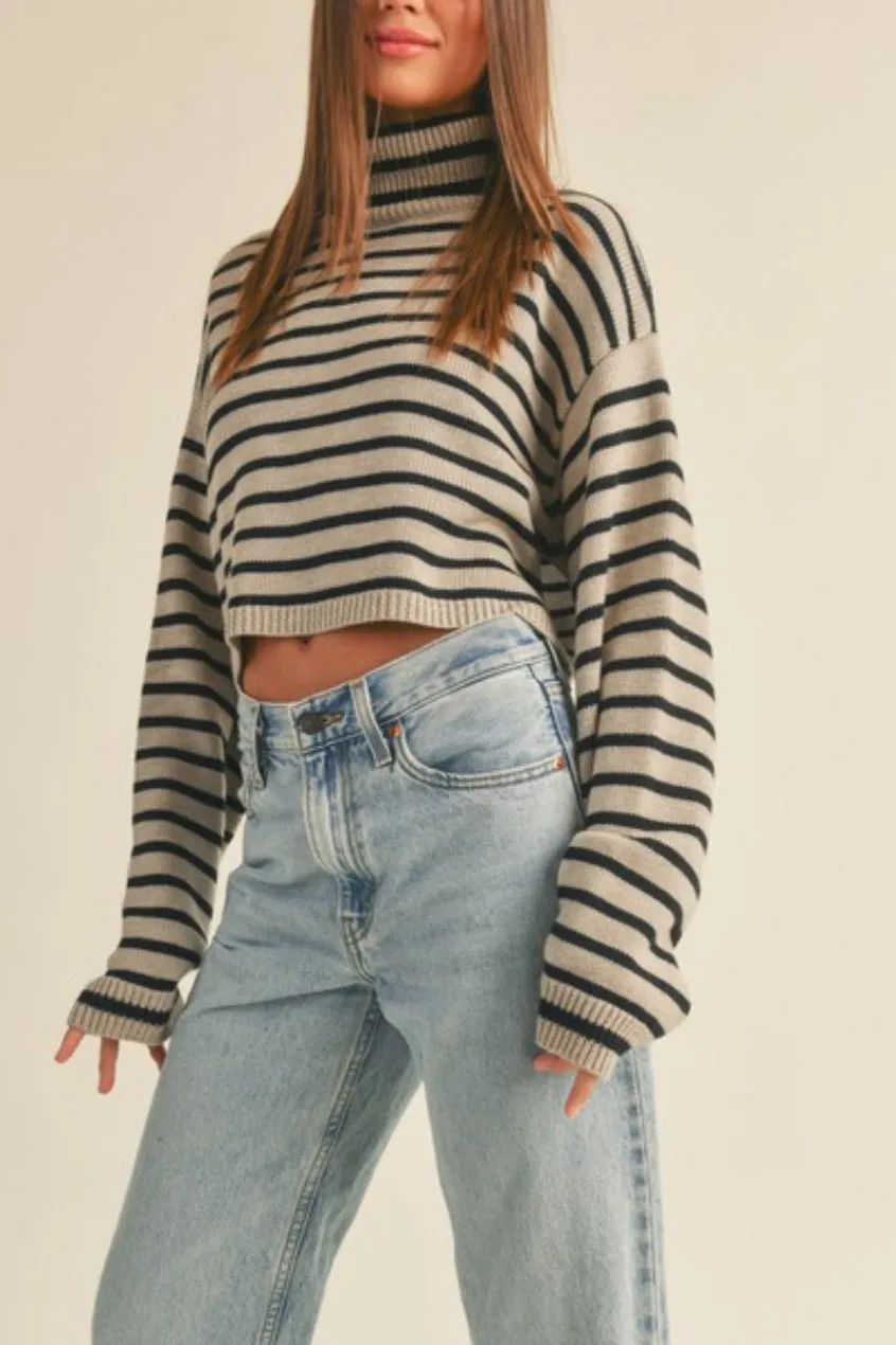 Keep It Here Striped Mock Neck Sweater