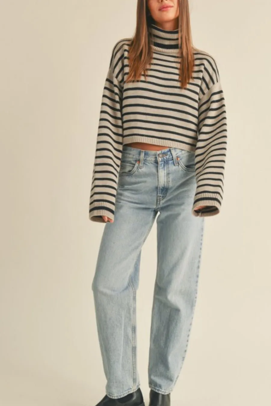 Keep It Here Striped Mock Neck Sweater