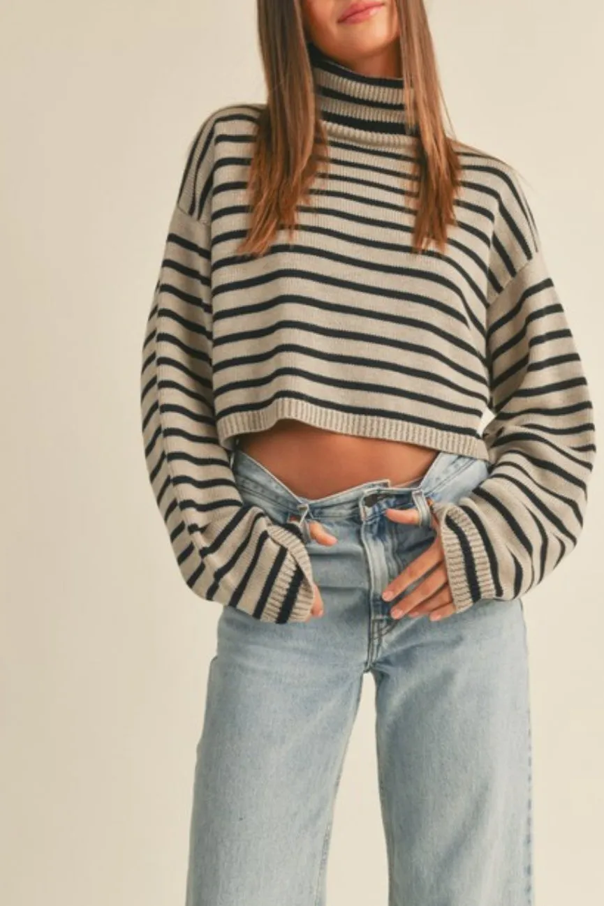 Keep It Here Striped Mock Neck Sweater