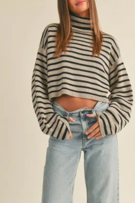 Keep It Here Striped Mock Neck Sweater