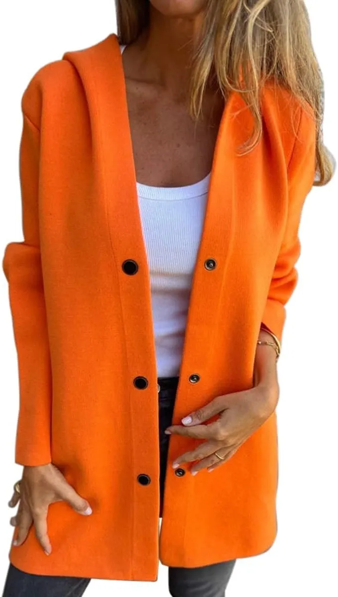Kubbon Women's Wool Blend Trench Coat Casual Single Breasted Hooded Jacket Lightweight Lapel Long Sleeve Overcoat with Pocket