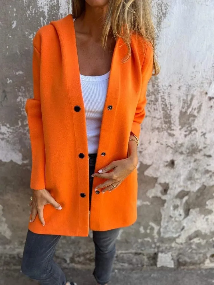 Kubbon Women's Wool Blend Trench Coat Casual Single Breasted Hooded Jacket Lightweight Lapel Long Sleeve Overcoat with Pocket