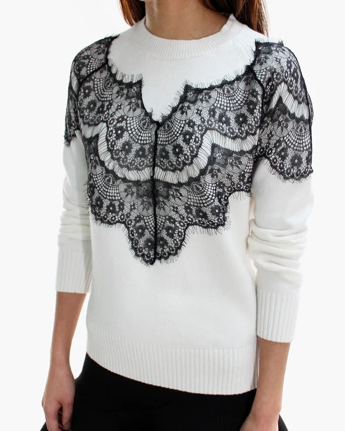 LACE PANEL KNIT SWEATER