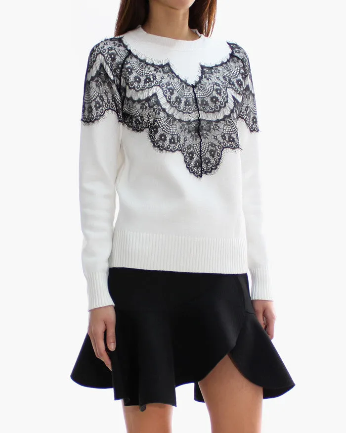 LACE PANEL KNIT SWEATER