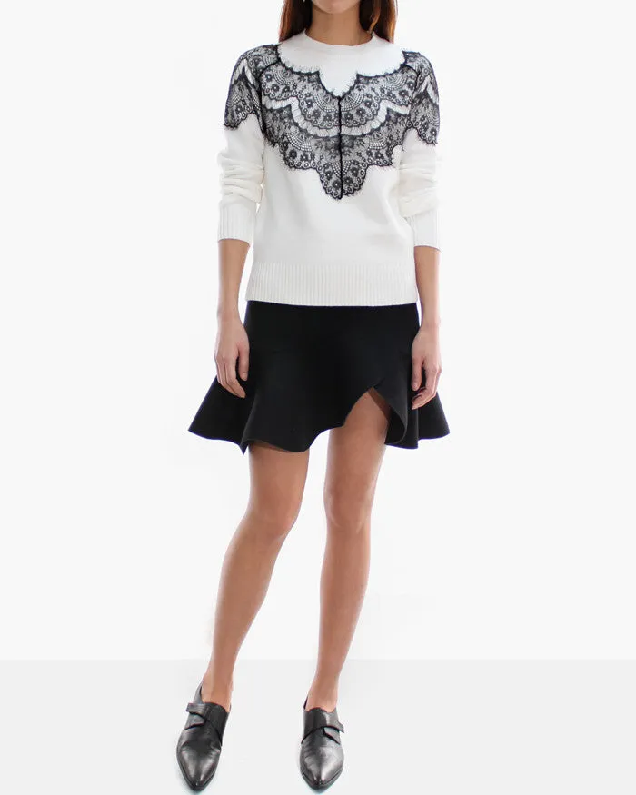LACE PANEL KNIT SWEATER