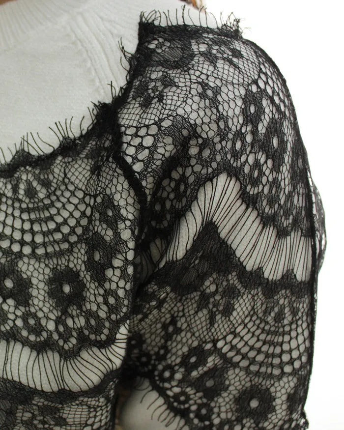 LACE PANEL KNIT SWEATER