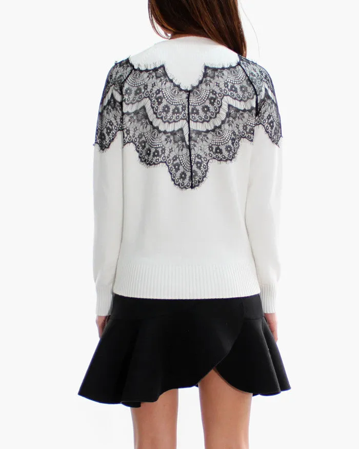 LACE PANEL KNIT SWEATER
