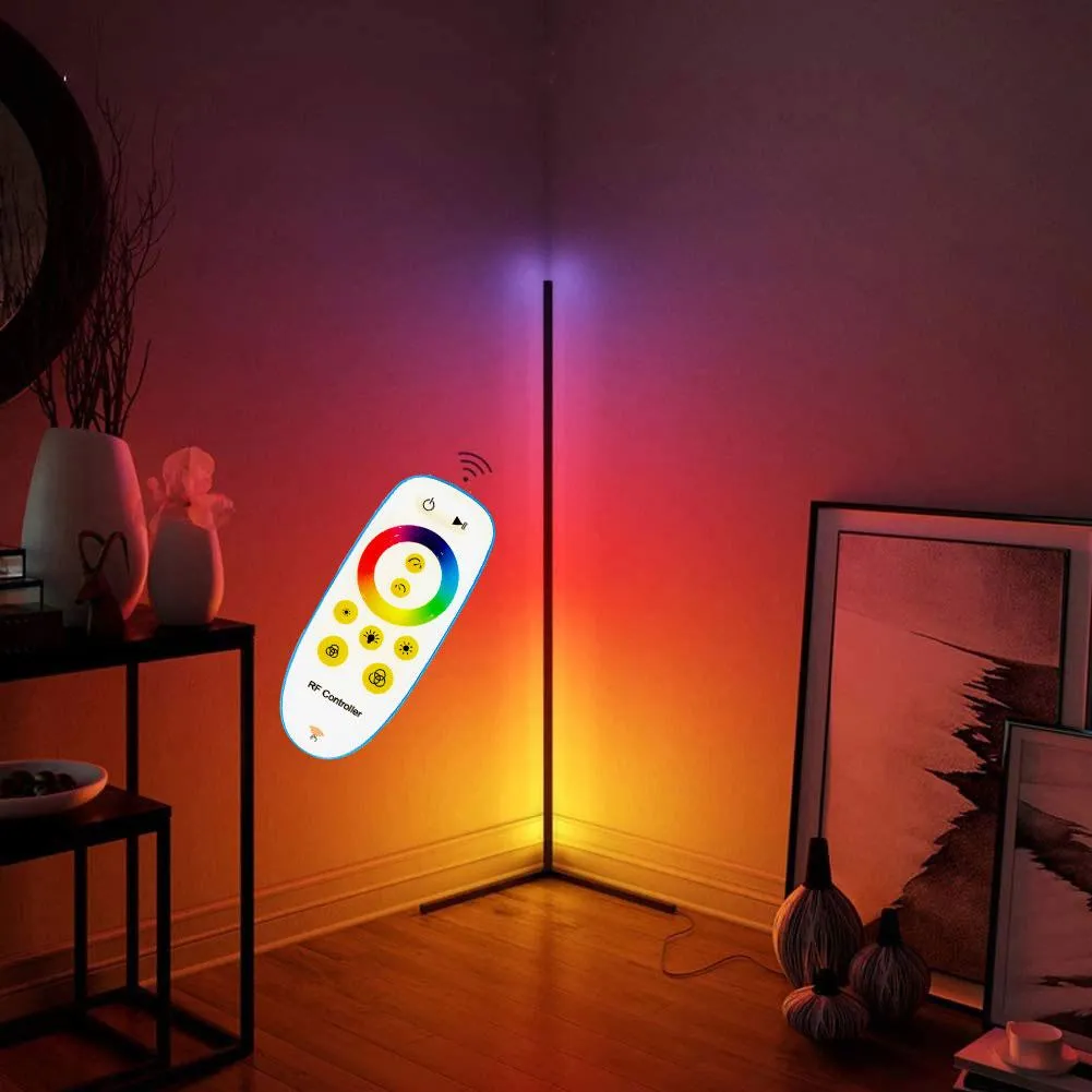LED RGBW Corner Floor Lamp with Remote Warm White and Colours