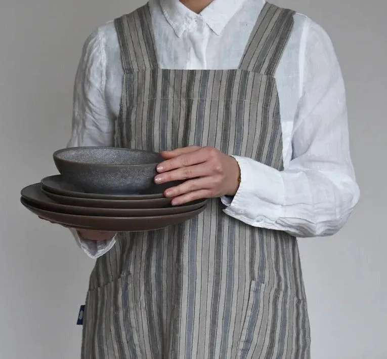 Linen Apron Stripes Grey