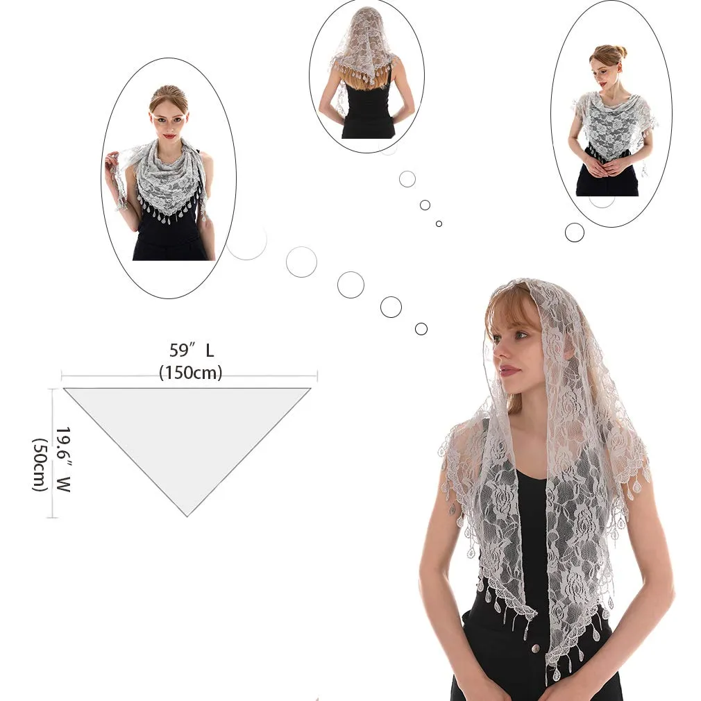 LMVERNA Lightweight Triangle Floral Fashion Lace Fringe Scarf Wrap for Women (Gray)