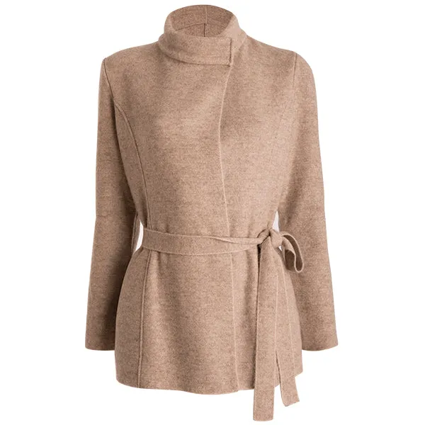 Long Belted Cardigan in Beige