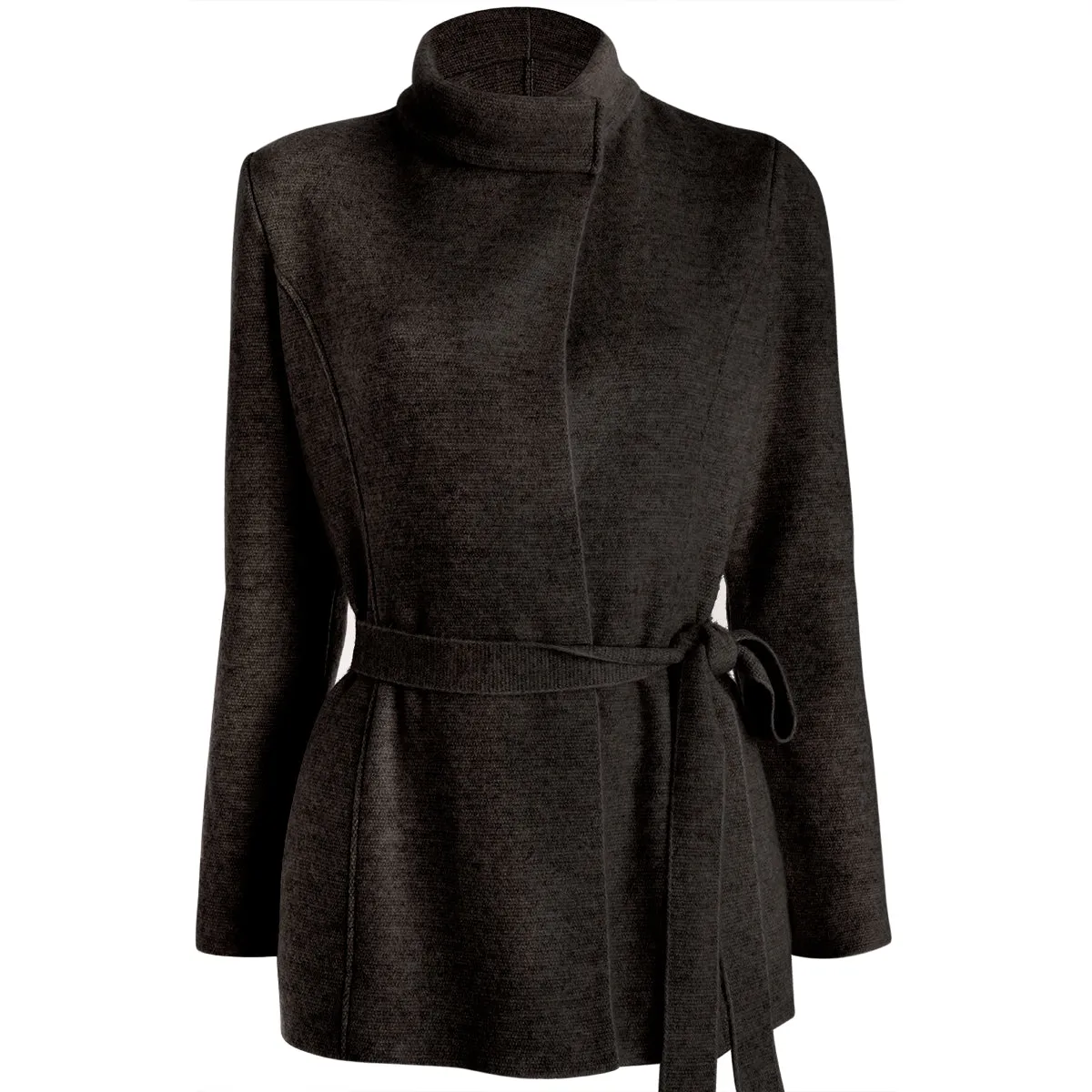 Long Belted Cardigan in Grey