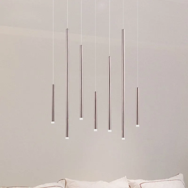 Martina - Brown/Gold Slim Pendant Lighting: Modern 7 Lights Metal Hanging Light