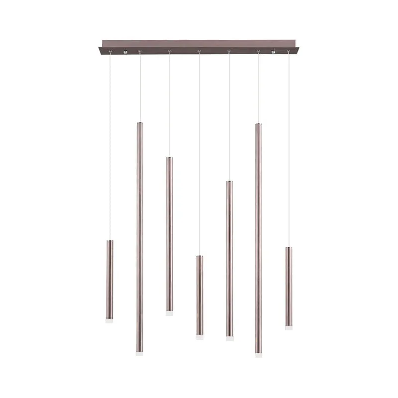 Martina - Brown/Gold Slim Pendant Lighting: Modern 7 Lights Metal Hanging Light