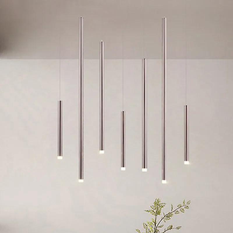 Martina - Brown/Gold Slim Pendant Lighting: Modern 7 Lights Metal Hanging Light