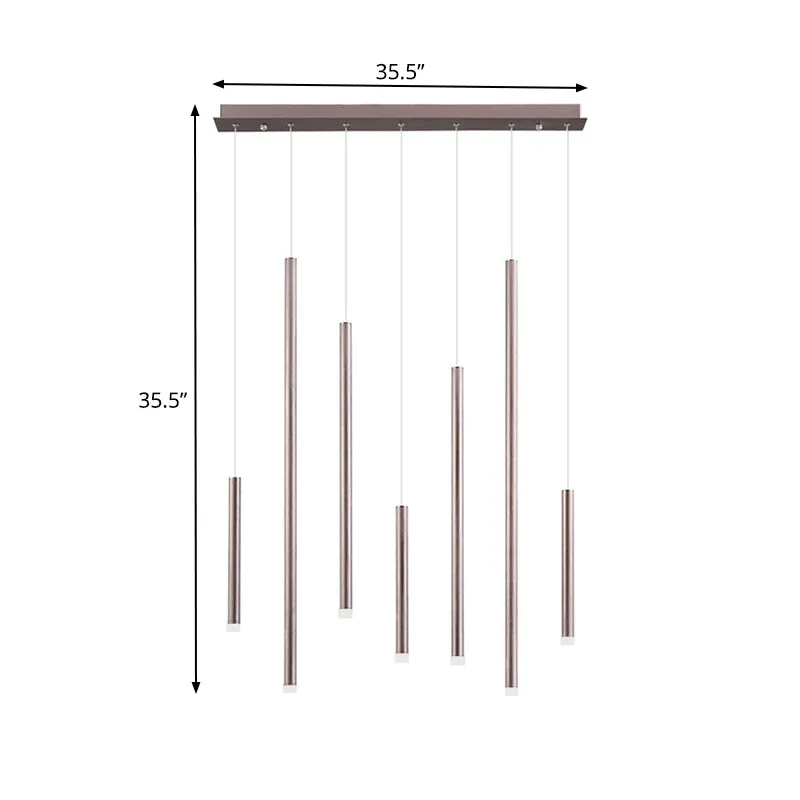 Martina - Brown/Gold Slim Pendant Lighting: Modern 7 Lights Metal Hanging Light