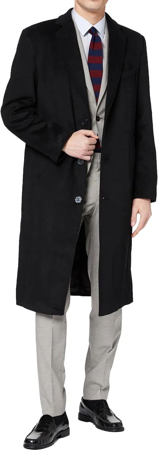 Mens Black Overcoat Wool & Cashmere Warm Winter Mod Coat Black Lining Jacket