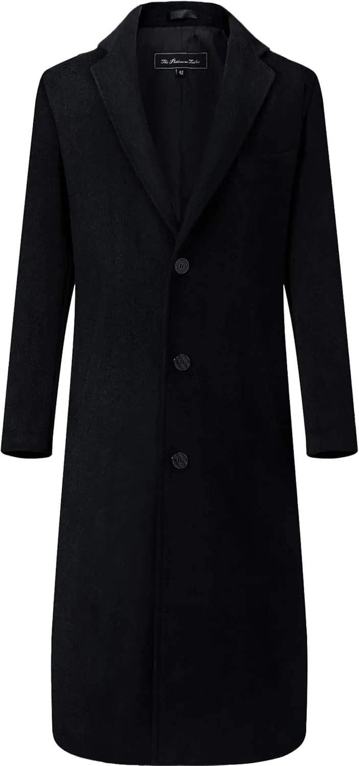 Mens Black Overcoat Wool & Cashmere Warm Winter Mod Coat Black Lining Jacket
