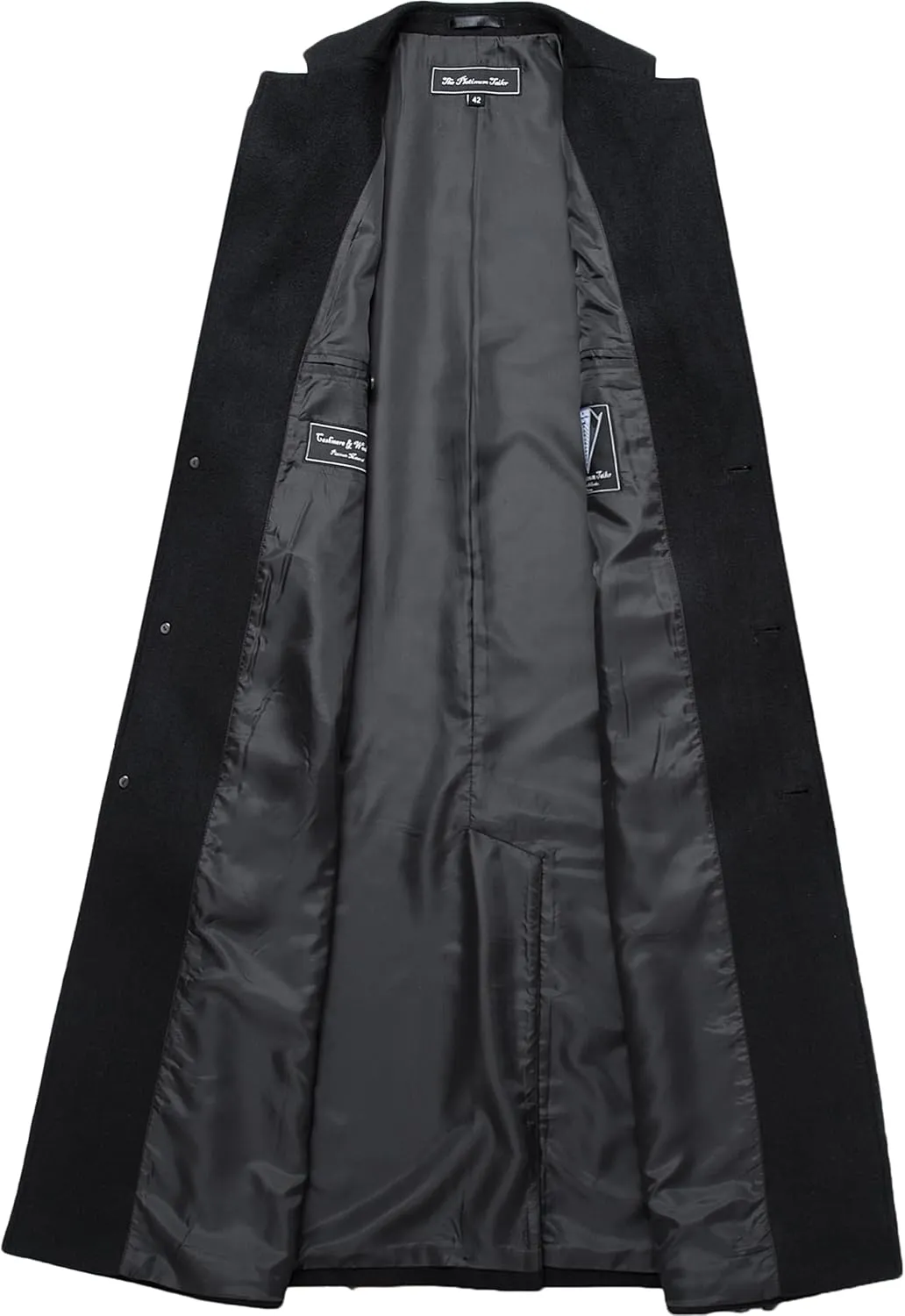 Mens Black Overcoat Wool & Cashmere Warm Winter Mod Coat Black Lining Jacket