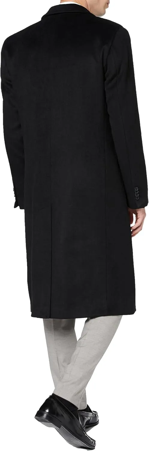Mens Black Overcoat Wool & Cashmere Warm Winter Mod Coat Black Lining Jacket