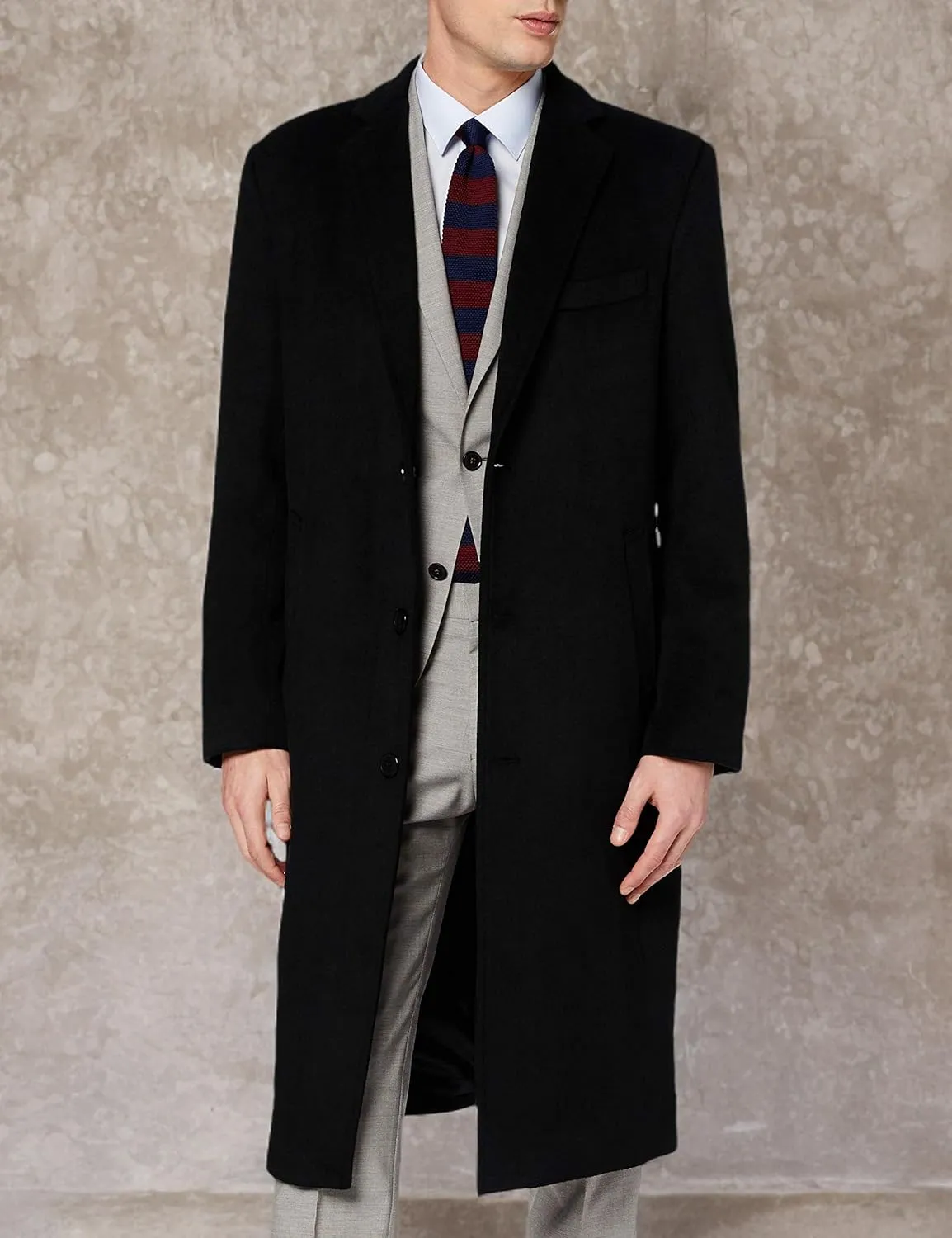 Mens Black Overcoat Wool & Cashmere Warm Winter Mod Coat Black Lining Jacket