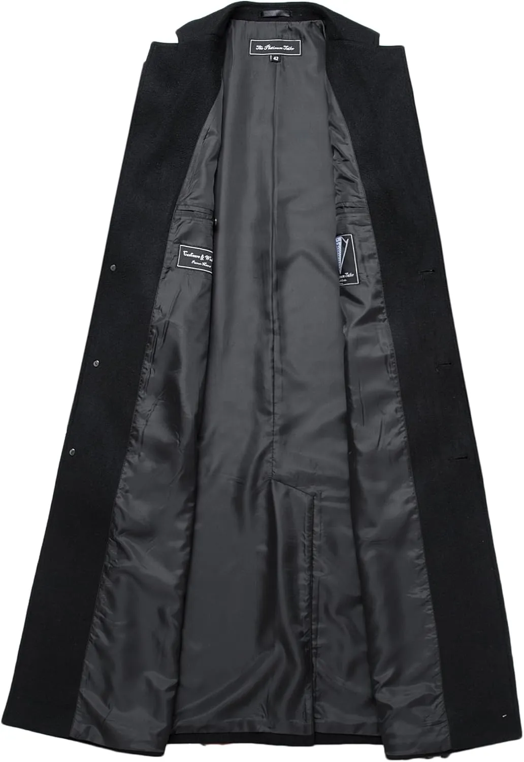 Mens Black Overcoat Wool & Cashmere Warm Winter Mod Coat Black Lining Jacket