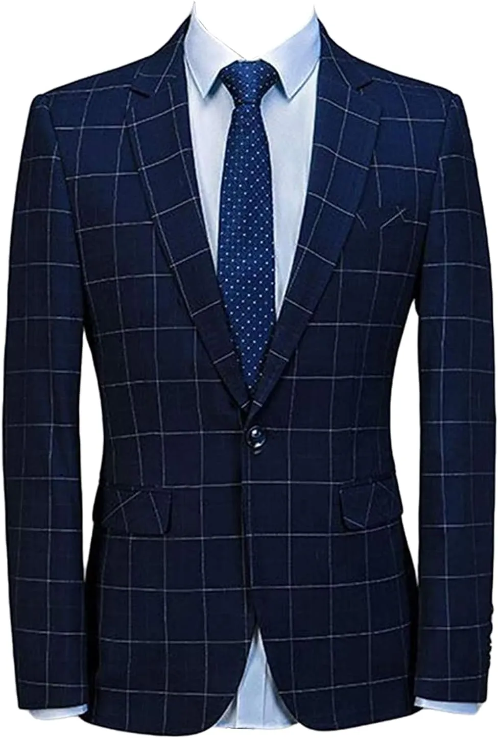 Men's Checked One Button Blazer Notch Lapel Business Casual Jacket
