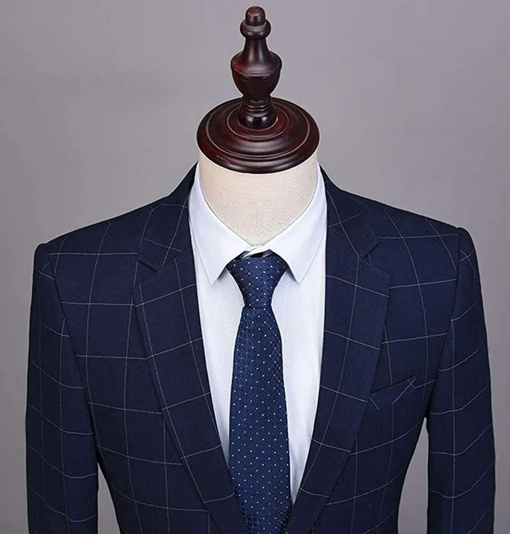 Men's Checked One Button Blazer Notch Lapel Business Casual Jacket